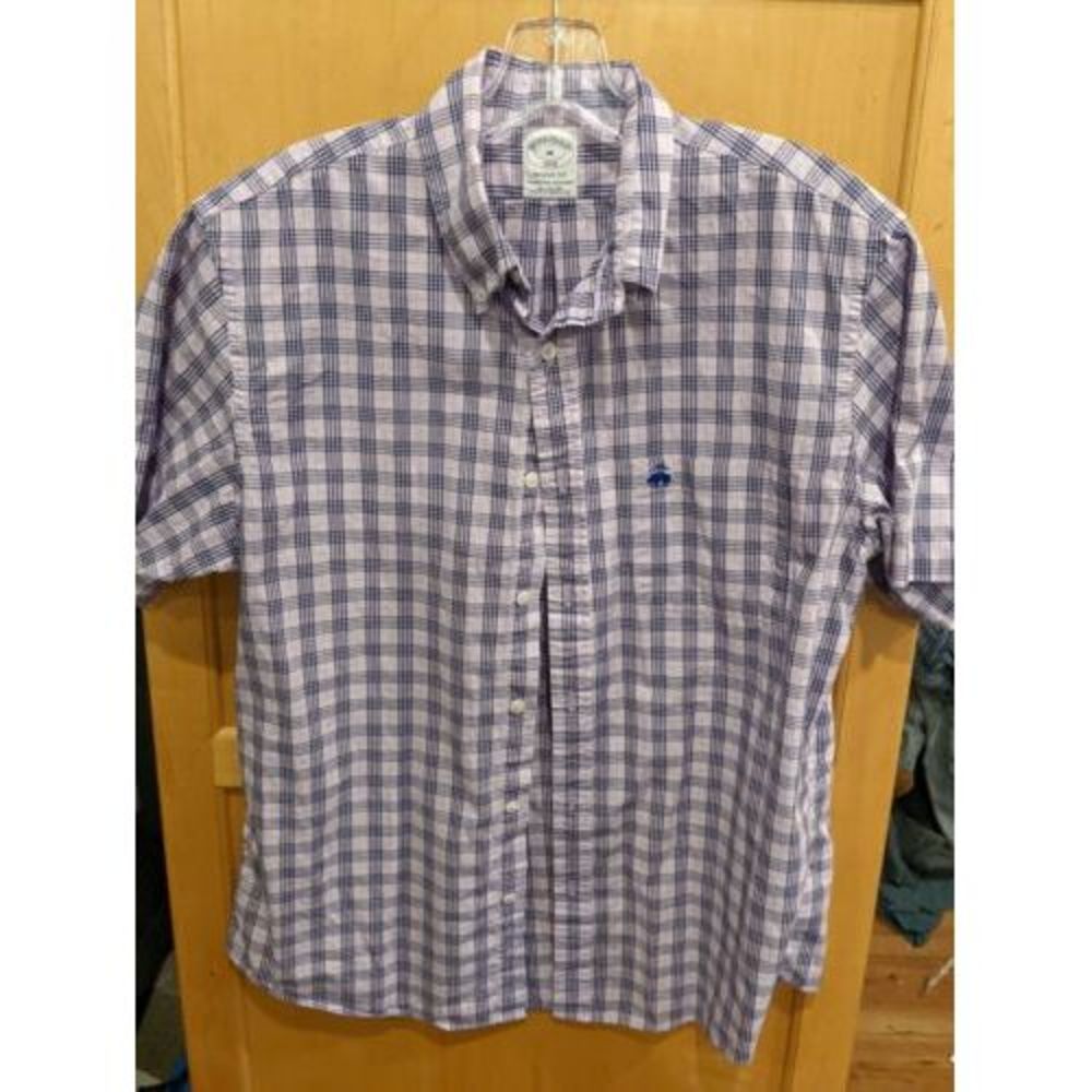 Brooks Brothers Regent Fit Button Down purple gray‎ Plaid Cotton Sz. Med